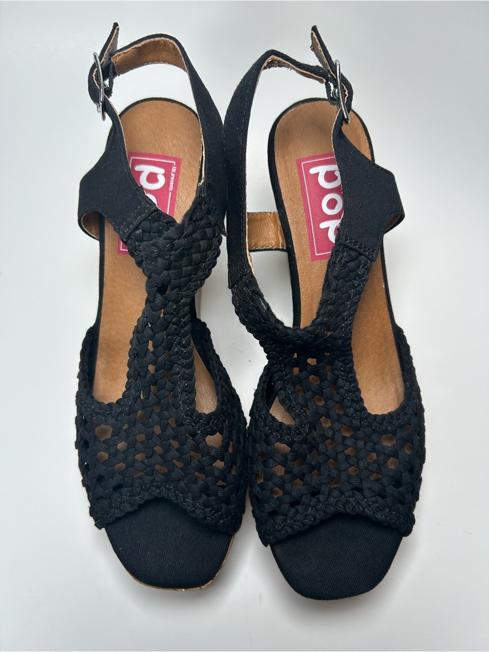 POP by EDL Evie Black Crochet Woven Slingback Wedge Sandals Size 8.5 M - Picture 10 of 10